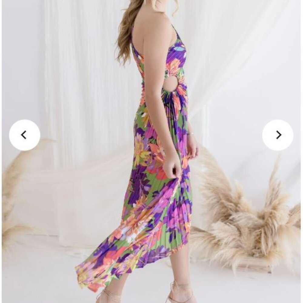NWT Skye One Shoulder Pleated Floral Maxi Dress Violet - Picture 2 of 6